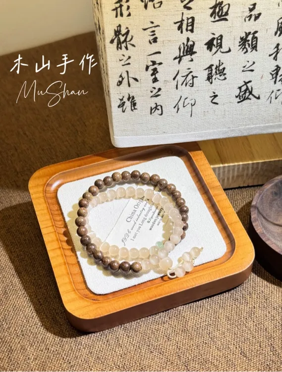 ｜木山手作｜【清秋时节】双圈金丝檀木猫眼石手串
