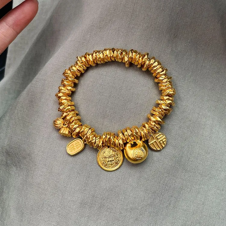 铜合金手链 轻奢金色黄财神盘缠钱串子手链新款胖福招财编织手绳