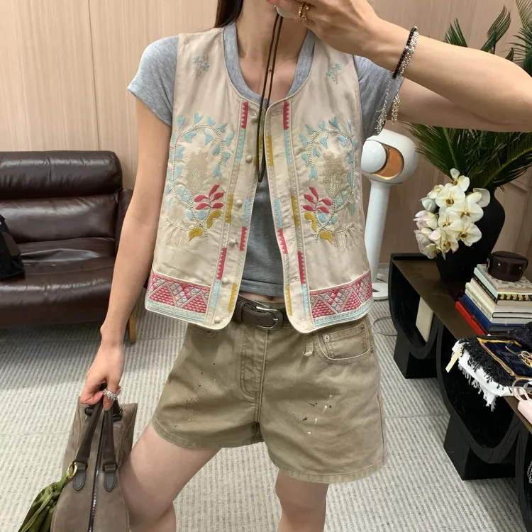 Byjunjun 【西双版纳】重工刺绣定制亚麻马甲民族风马夹C25M572