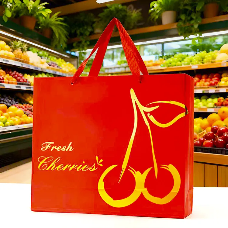 【20只手提袋】20只车厘子手提袋烫金红5斤装车厘子手提礼袋