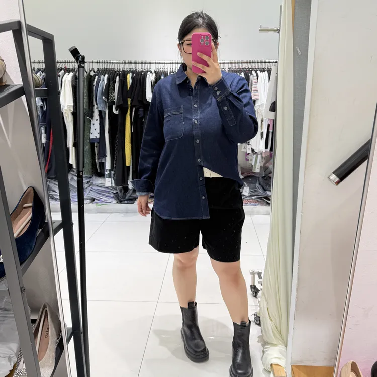 敏敏家园大码女装250911女士翻领长袖宽松百搭休闲牛仔衬衫