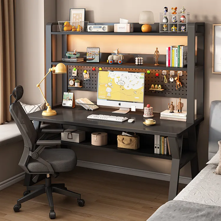 洞洞板电脑桌家用简约书桌书架一体桌子初高中学习桌小卧室办公桌