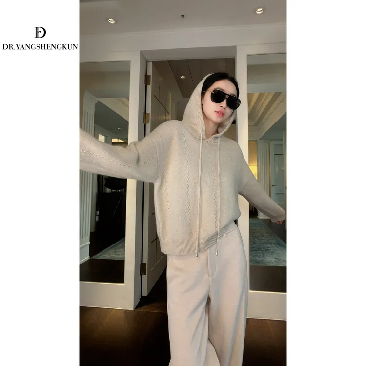 杨圣坤2025新品100%山羊绒软糯亲肤简约百搭连帽针织衫S82593015