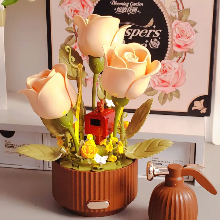 益智积木花束拼装花束礼物女孩永生花朵小颗粒积木手工积木