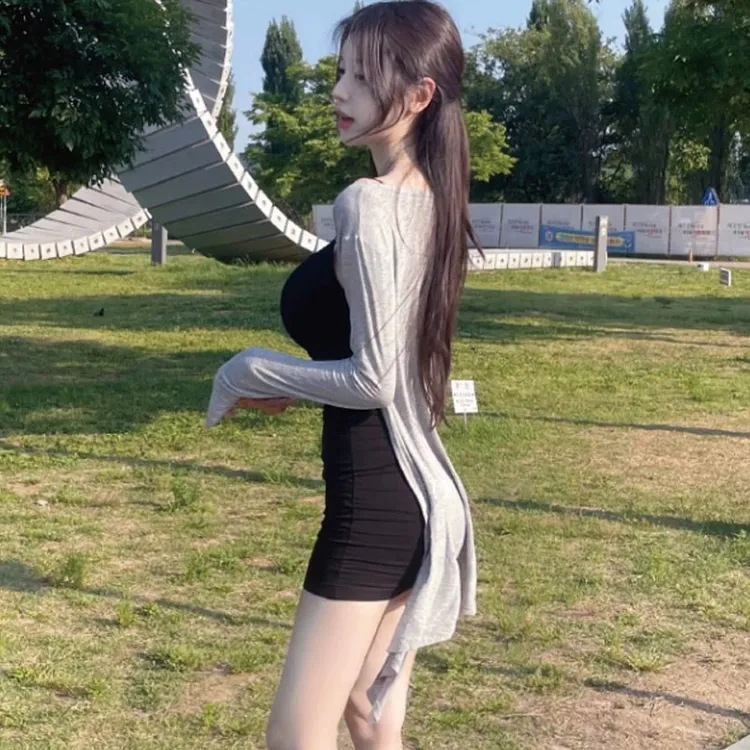 韩国东大门新品 舒适慵懒感~简约女人味防晒长款薄开衫空调衫se