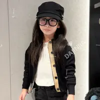 大金定制新款高定系列男女童格纹毛衣拼接针织棉百搭开衫外套上衣