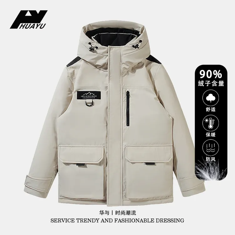 90白鸭绒羽绒服连帽加厚保暖休闲户外工装风情侣款冬新款男士休闲