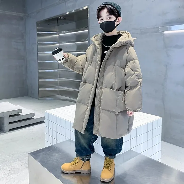 儿童装男童羽绒服冬装2024新款中长款男孩外出白鸭绒冬季加厚外套