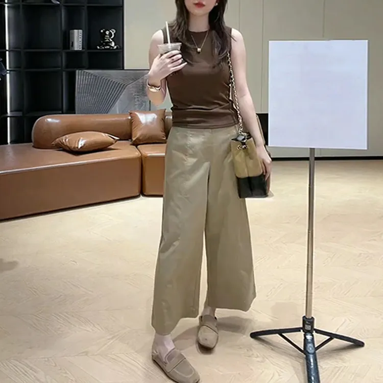 网红时尚休闲套装女夏季新款修身显瘦无袖背心高腰阔腿裤子两件套