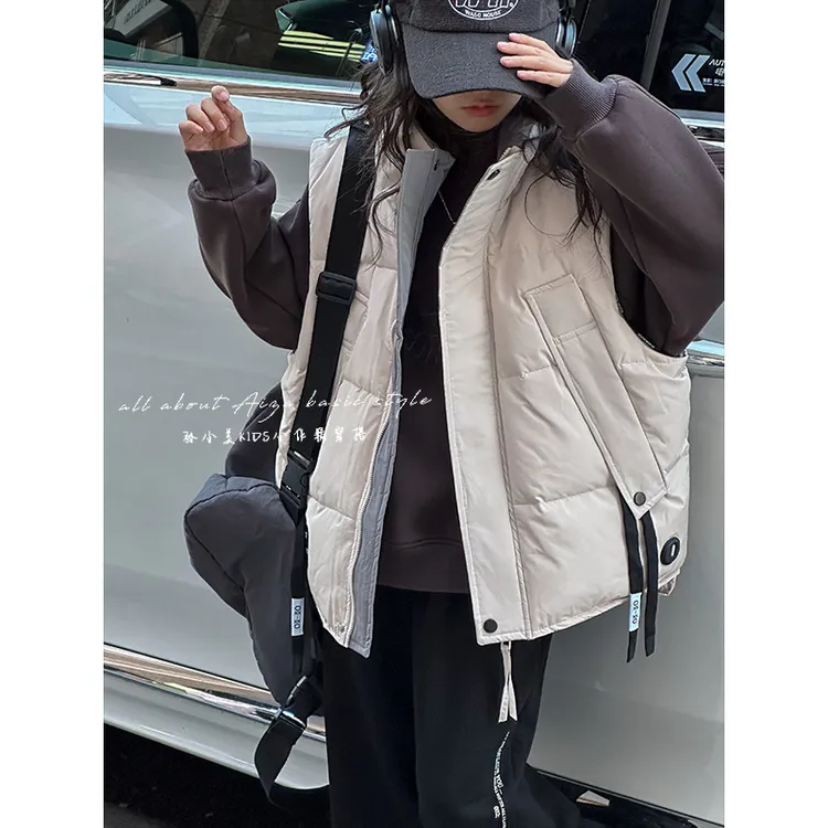K25294童装女童羽绒马甲儿童坎肩背心2025秋冬新款大童外穿马夹