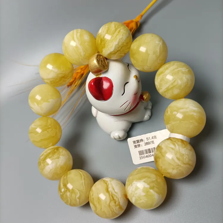 19+白蜡虎皮蜜蜡手串~纹理层次感强~天然原矿无忧化~4894