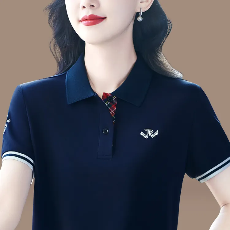 哥弟阿玛施正休闲夏季2025新款妈妈装POLO衫短袖T恤翻领上衣女薄