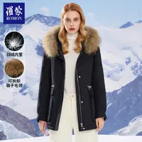 【QPGC】罗蒙冬季新款女士可拆卸貉子毛领羽绒派克PCJ12223