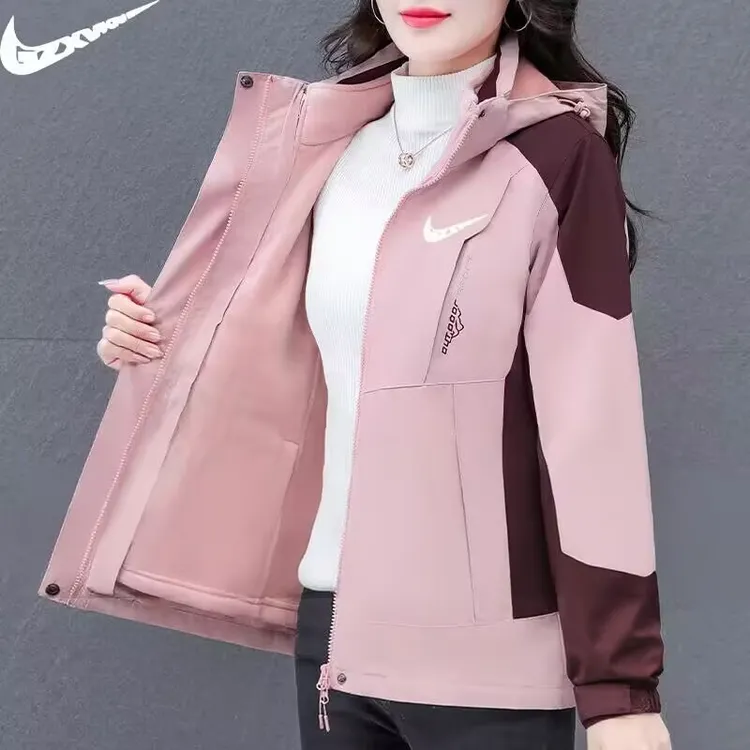 N1KE官网女款户外三合一防风防水冲锋衣春秋季连帽可拆卸加绒外套