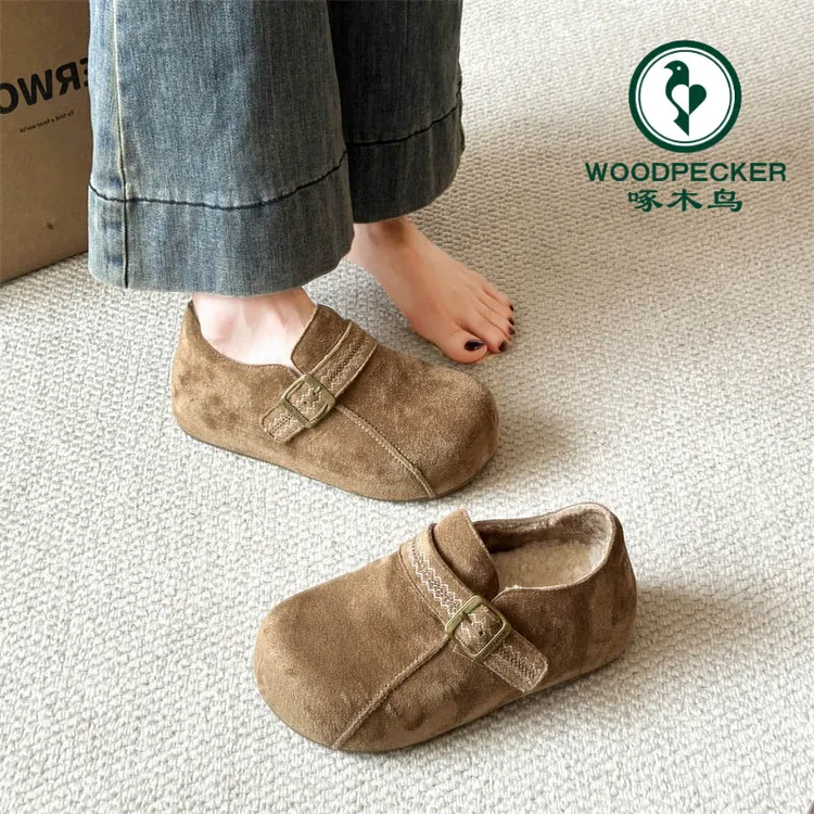 啄木鸟内增高加绒勃肯鞋女2025新款秋季二棉鞋豆豆鞋博肯乐福鞋子