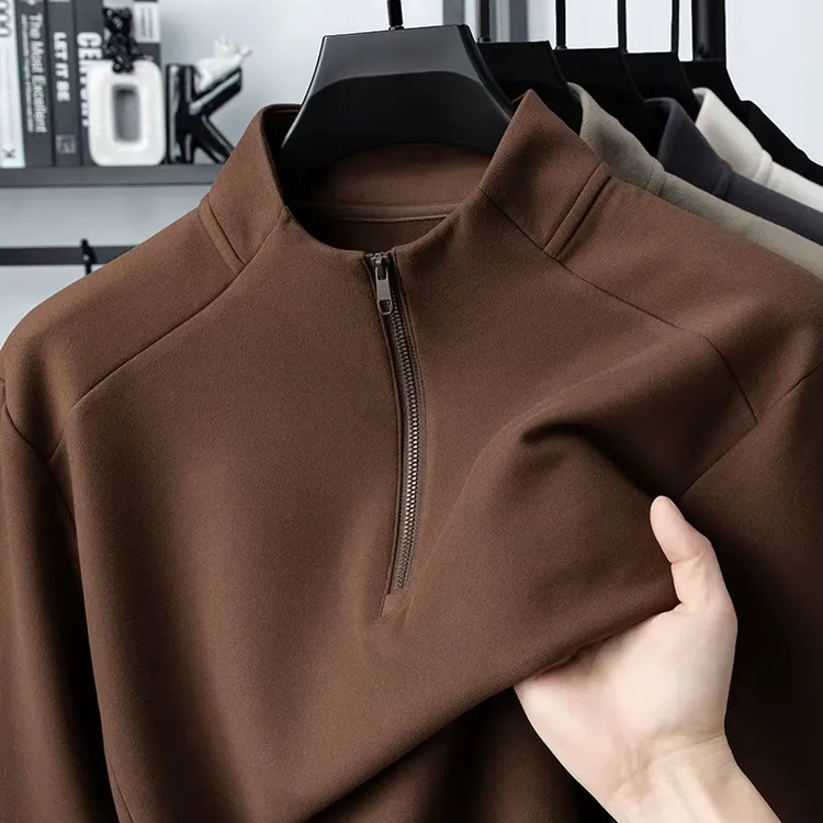 LirnePaul/新款冬季双面磨毛加绒加厚男士半拉链卫衣套头长袖保暖