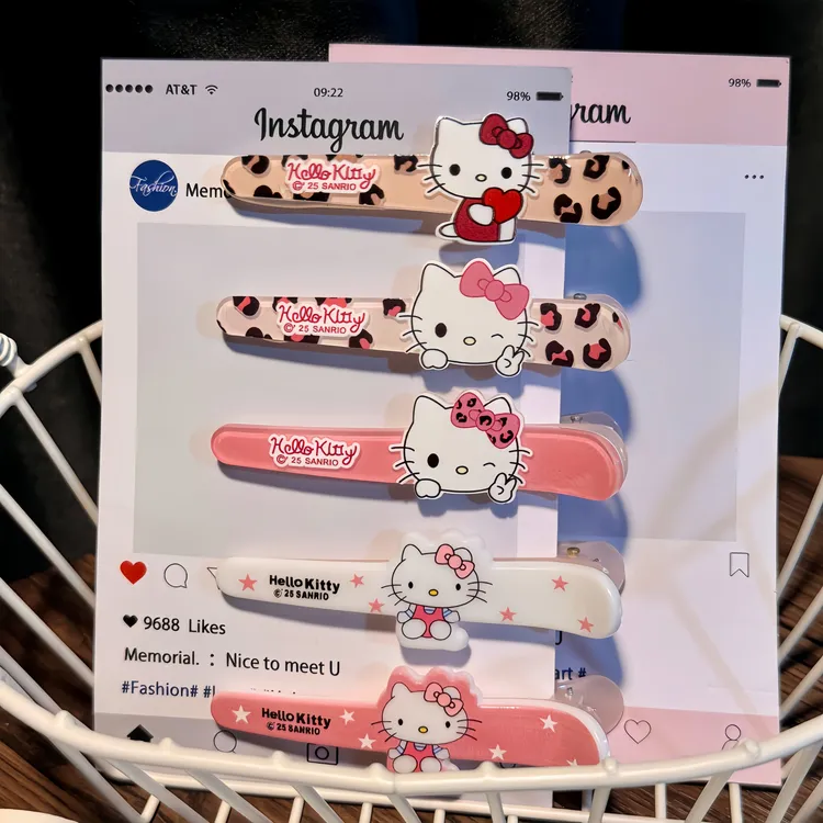 豹纹可爱KT猫ins鸭嘴夹一对刘海趣味发饰发夹可爱日系卡通甜美