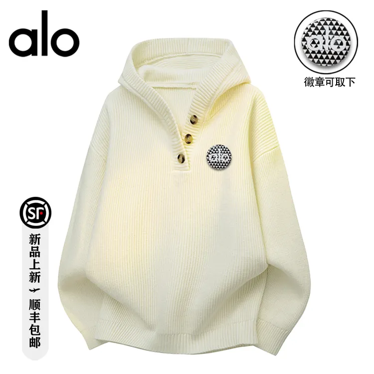 alo潮牌 慵懒高级感连帽上衣2025新款秋冬季针织衫男毛衣开衫外套