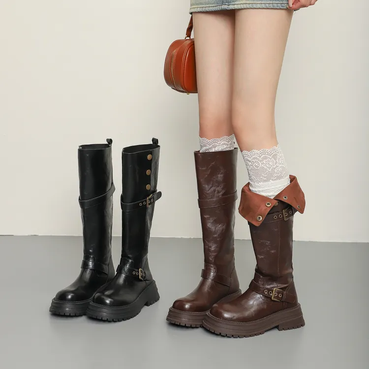 李掌柜大码定制冬雅丹风长靴女粗腿大筒围骑士靴高筒不过膝长筒靴