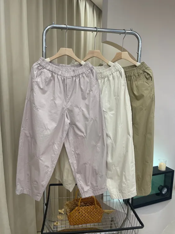 蝴蝶结松紧腰宽松显瘦百搭阔腿裤女夏款裤子