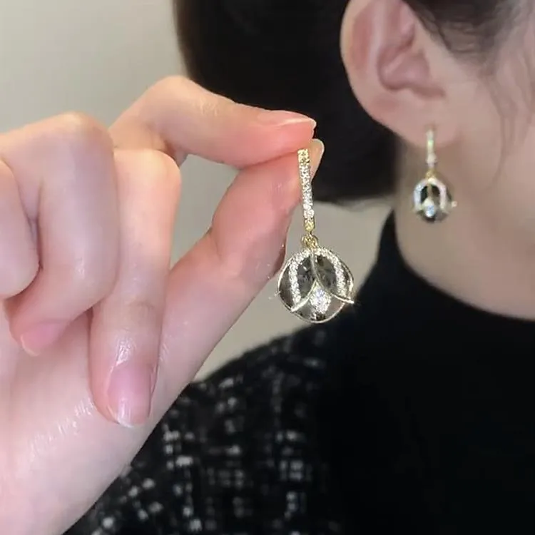 铜合金锆石耳饰 时尚百搭设计感法式简约个性精致复古冷淡风S925