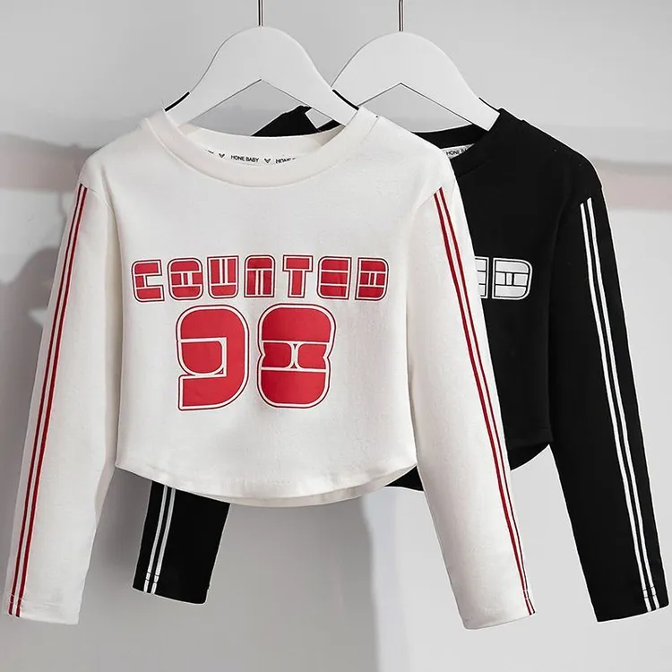 儿童打底衫上衣2025洋气街舞新款圆领长袖上衣中大童女童打底衫D