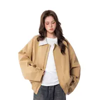 拼接条纹翻领卡其色外套2025新款男女美式慵懒chic夹克