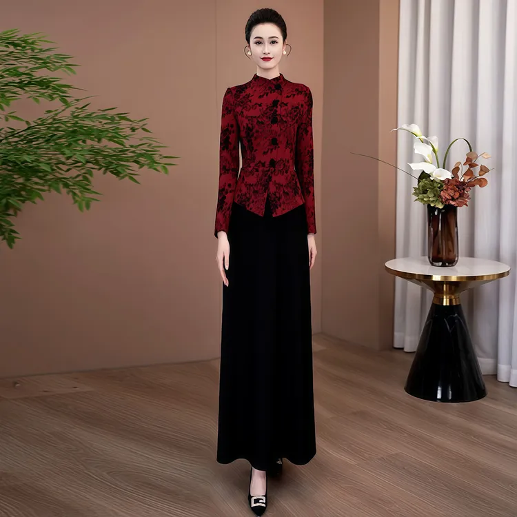 酒红拼接冬季加厚连衣裙2025新款流行气质显瘦轻奢高级感穿搭102