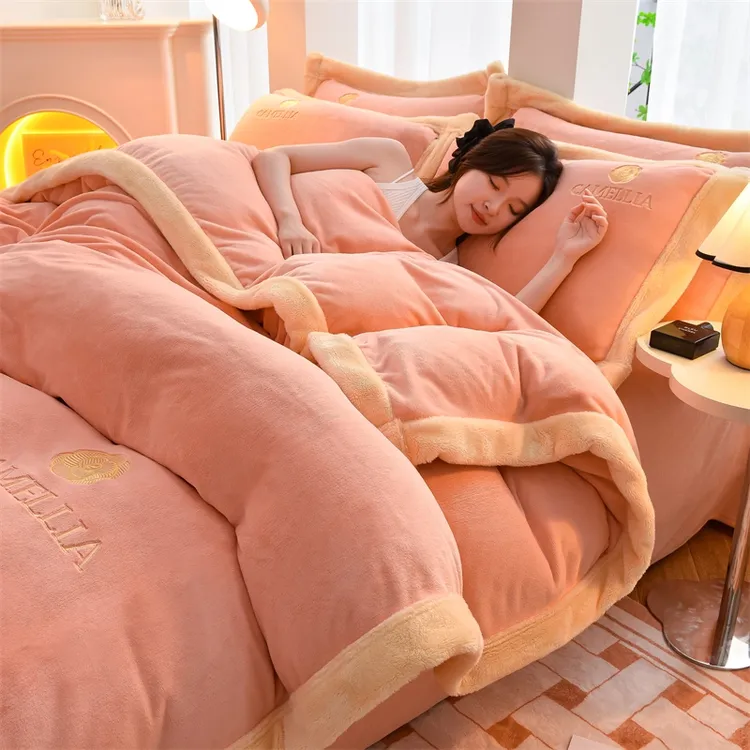 南通家纺高档牛奶绒四件套冬季加厚双面绒被套宝宝绒防静电珊瑚绒