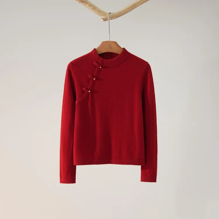 西子/【红炉雪】100美利奴羊毛斜襟盘扣新中式针织衫/MSTJ440