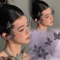 3213新款仙气蝴蝶边夹婚礼晨袍敬酒服新娘头饰