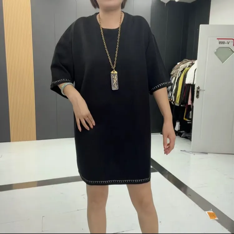 加曲丝极简风高级感连衣裙气质针织时尚休闲百搭黑色圆领-99150