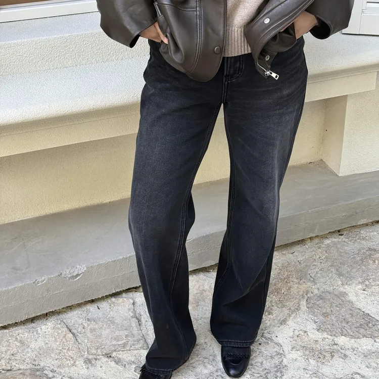Ms.Qnn“鹅绒牛仔”过冬必备加厚四面弹显瘦直筒牛仔裤 52P1557 Q姐