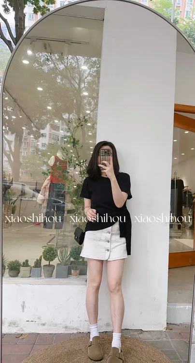 小时候女装店双口袋排扣牛仔裙裤7296