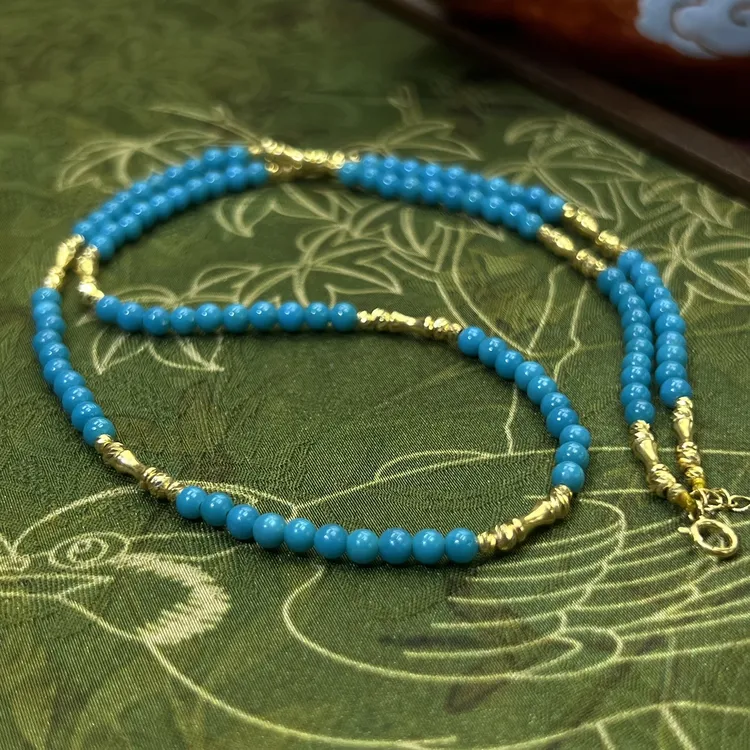 【珺笙珠宝】典藏•原矿莫兰迪绿松石18K金圆珠项链S2500214471001