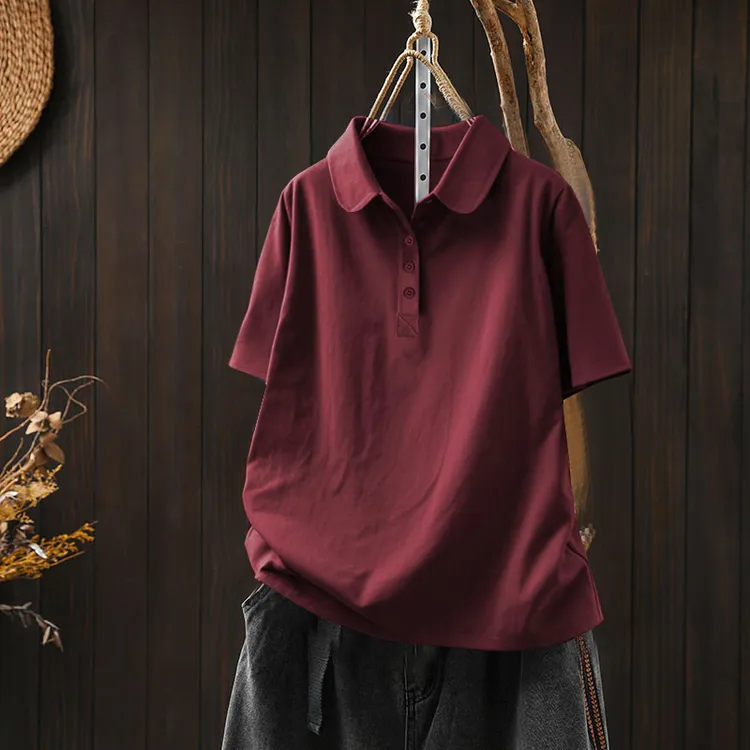 韩版新款夏季上衣宽松休闲纯棉大码减龄POLO领女显瘦全棉短袖T恤