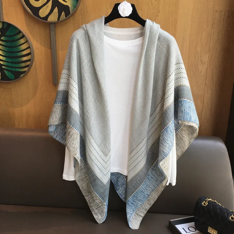 RGNAT复古文艺格百搭旅游拍照遮阳披肩两用大方巾丝巾棉麻围巾女