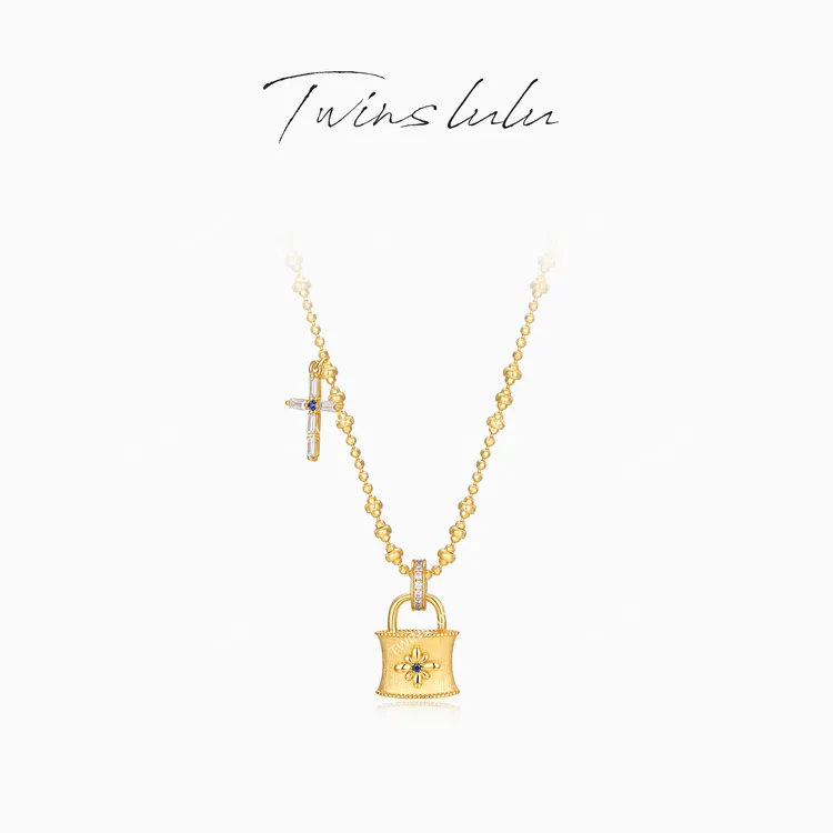 TWINS LULU 镀K金【花锁】小众轻奢精致饰品锁形吊坠项链TSJ7939