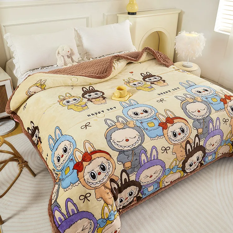 双面牛奶绒豆豆被秋冬被子加绒加厚牛奶绒可机洗保暖亲肤