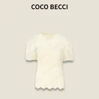 COCO BECCI【奶昔白蕾丝T】针织提花经典百搭短袖T恤YT25JSU240005