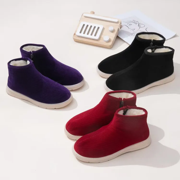 冬季保暖防滑棉鞋男女通用加绒厚底居家中老年人拖鞋爷爷奶奶