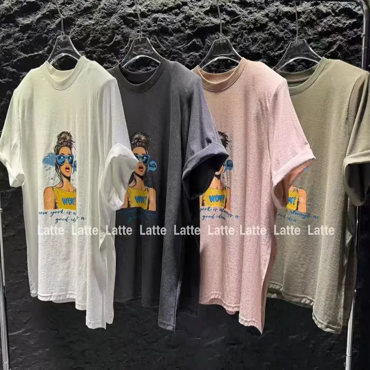 LATTE正版早秋新款 很洋气的宽松垫肩头像短袖T恤女