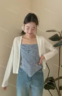 XIAOMEI ｜格子不规则吊带➕竹节棉开衫两件套-5189