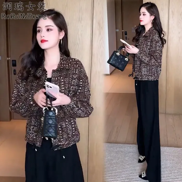 极简风洋气印花翻领短外套女2025秋季新款小个子气质穿搭宽松夹克