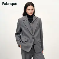 Fabrique Avery深空灰绵羊毛针织运动感假两件可拆卸连帽西装外套