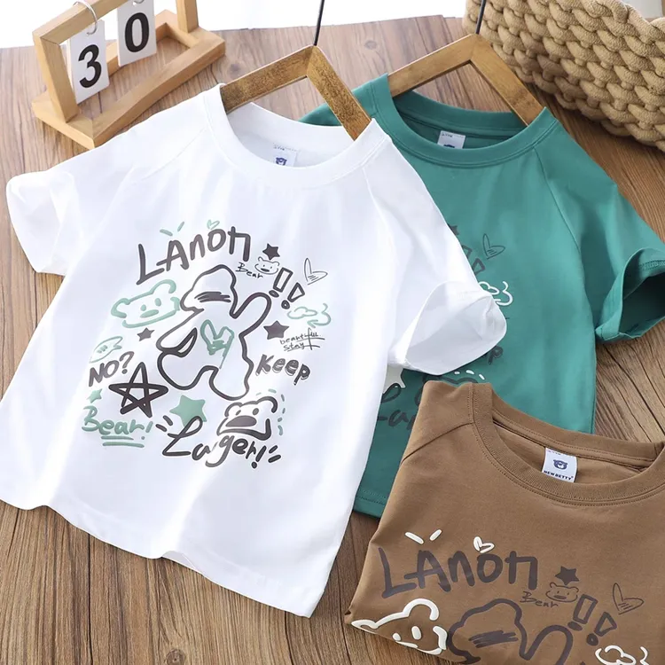 男童夏季新款卡通熊短袖T恤中大童棉质休闲运动百搭半袖上衣6175