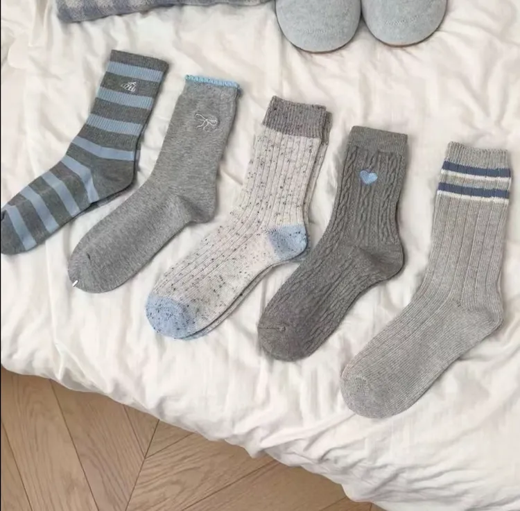 【高品质】秋冬新款袜灰色系列超百搭女简约保暖舒适中筒时尚推推袜