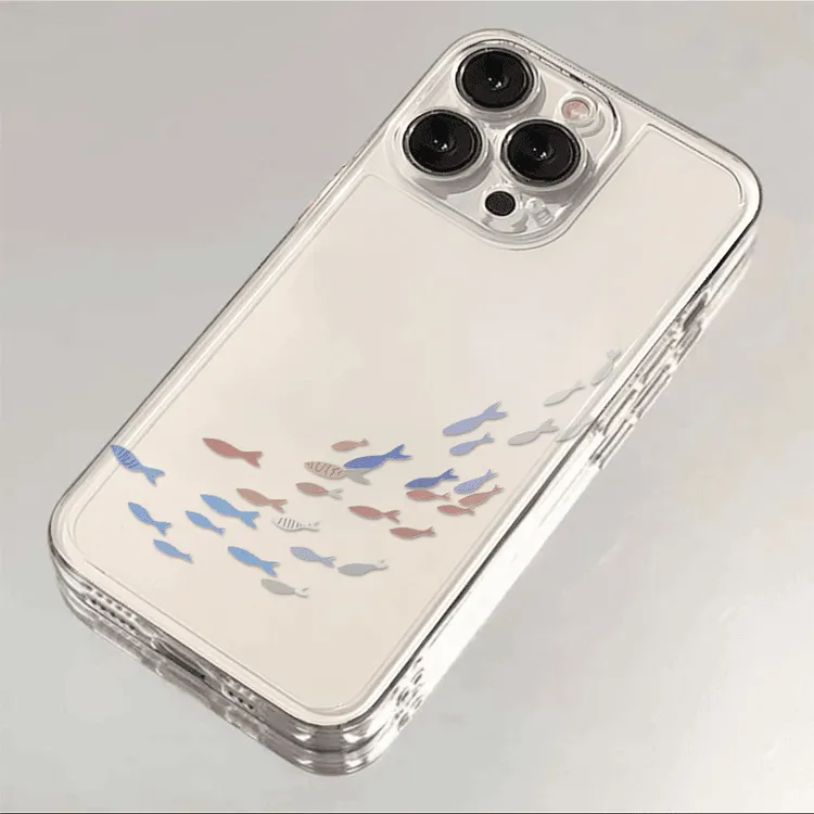彩色鱼群适用16proMAX手机壳iPhone15小众14透明13软壳12新款全包