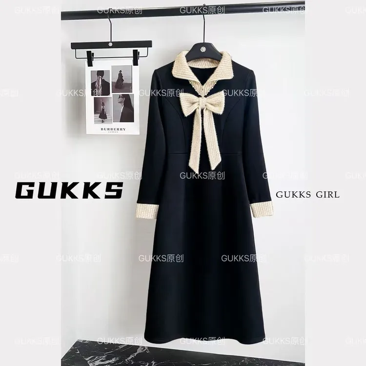 GUKKS/2025法式穿搭高端精致冬季加绒连衣裙/GK870
