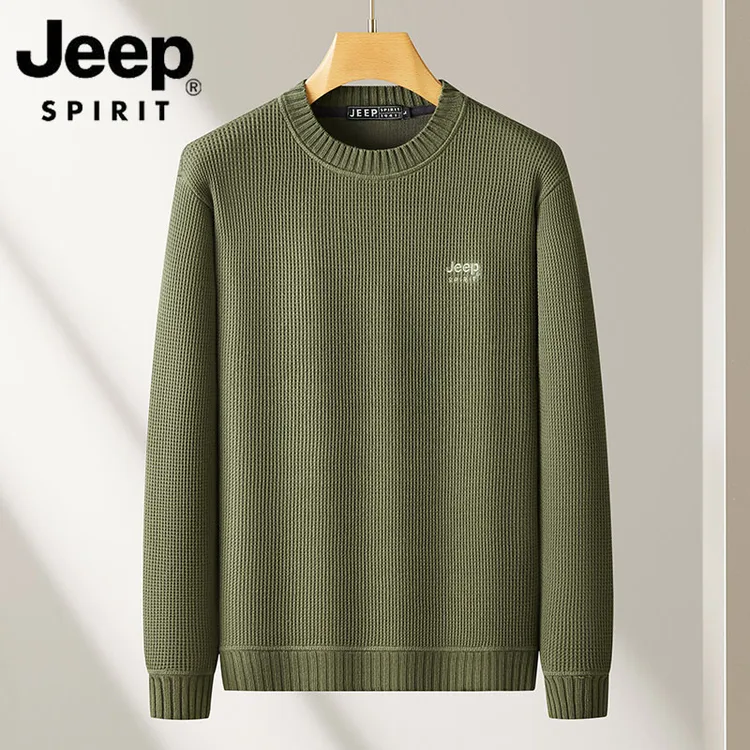 JEEP吉普冬季男士加厚毛衣圆领休闲宽松大码加绒保暖百搭针织外套
